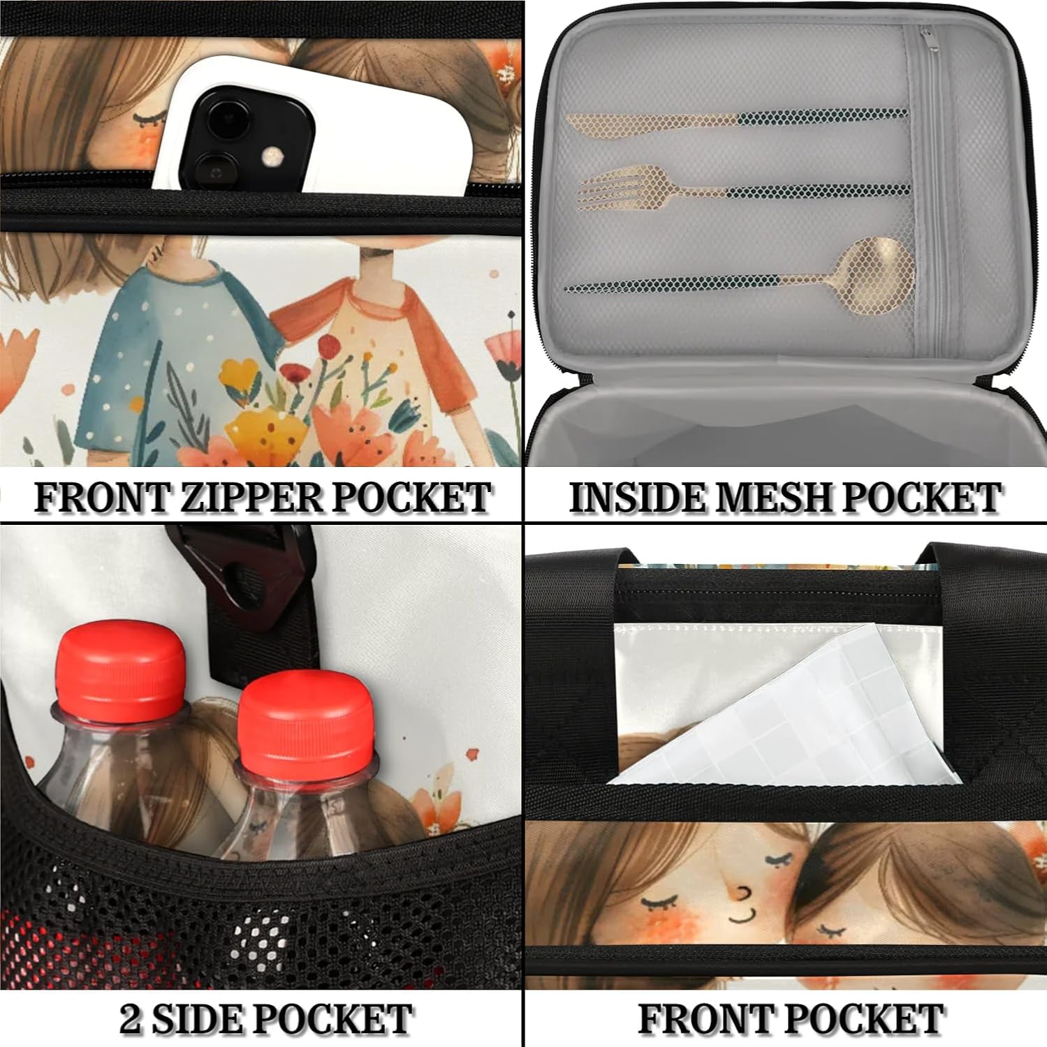 Happy Mother's Day Insulated Picnic Backpack Lunch Box for Women Men Picnic Basket Tote Lunch Bag Picnic Bag Portable Lunch Bags for Picnic, Beach, Work, Trip,Office, Camp