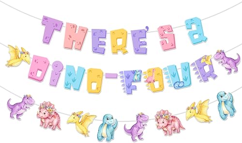 Dinosaur 4th Birthday Decorations Banner, There's a Dino Four Banner Garland Roa