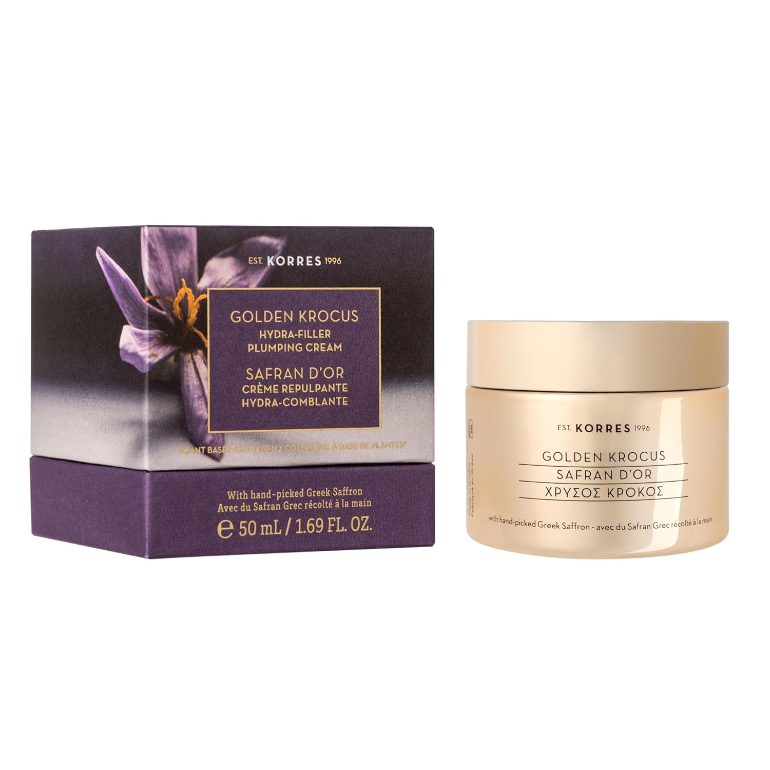 KORRES Golden Krocus Hydra-Filler Plumping Cream, Greek Saffron Face Moisturizer, Anti-Wrinkle Hydration Cream for Women & Men, Firming Day & Night Cream, Skin Care with Hyaluronic Acid, 1.69 fl oz
