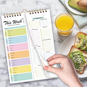 Weekly Meal Planner Grocery List – 21x15x1.5cm, 220g Paper, Wall-Mountable Shopping List Pad | Modern Kitchen Management, Refrigerator Menus Board, Home Dining Organization, Yearly Planner