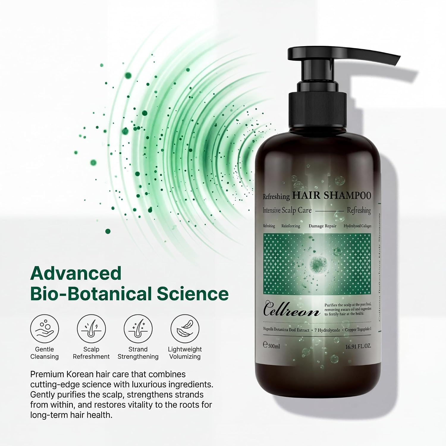 Refreshing Hair Shampoo, Strengthening & Volumizing Cleanser with 7 Proteins, Ceramide, Niacinamide & 14 Herbal Extracts, Deep Cleansing for Energized Scalp & Stronger Fuller Hair, 16.91 fl oz