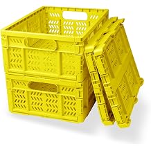 20L Folding Crate, 4Pack Plastic Storage Baskets Organizer for Home and Office,Collapsible Storage Crates for Home Office and Outdoor Organizer.Yellow w