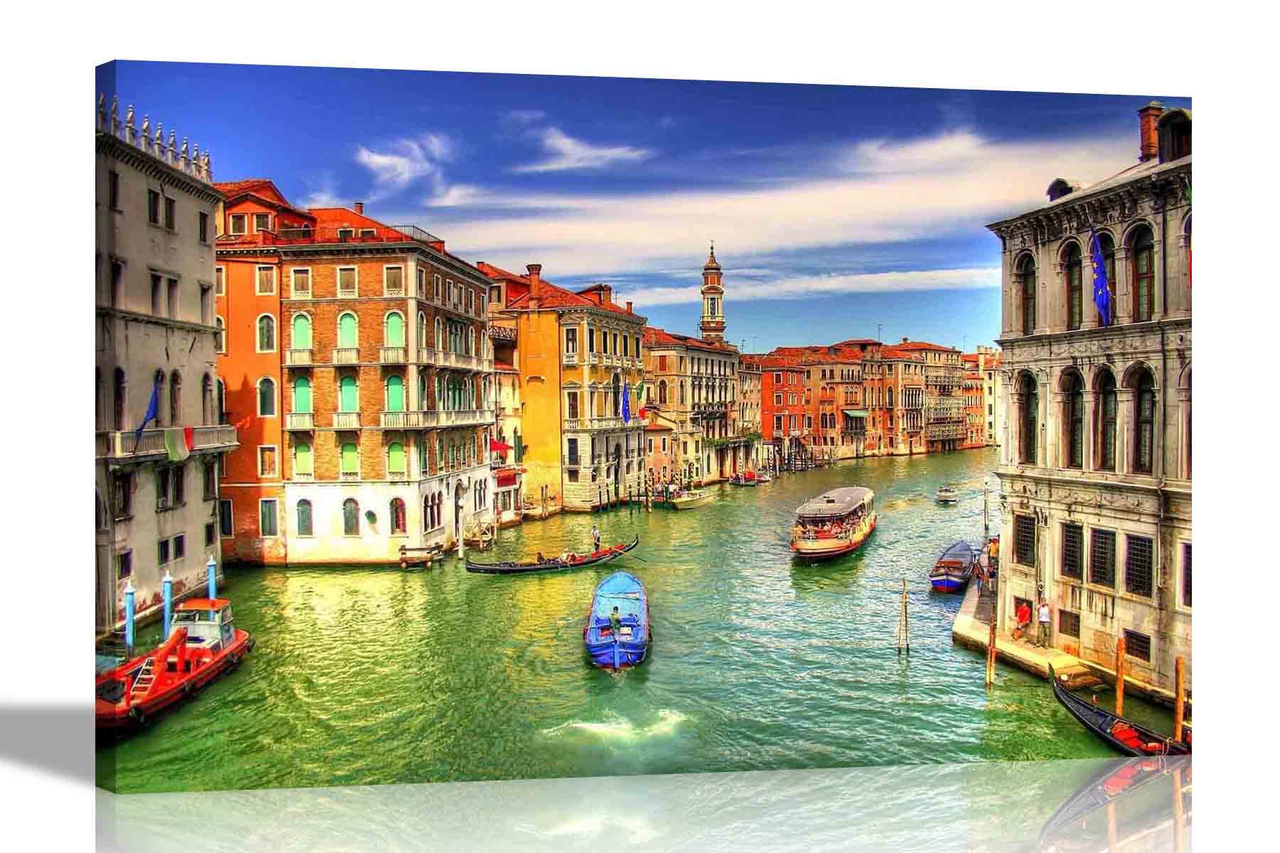 The Grand Canal in Venice Italy Canvas Wall Art Prints City Pictures for Living Room Office and Home Stretched and Ready to Hang Cityscape Extra Large 101 x 76cm (40 x 30 inches)
