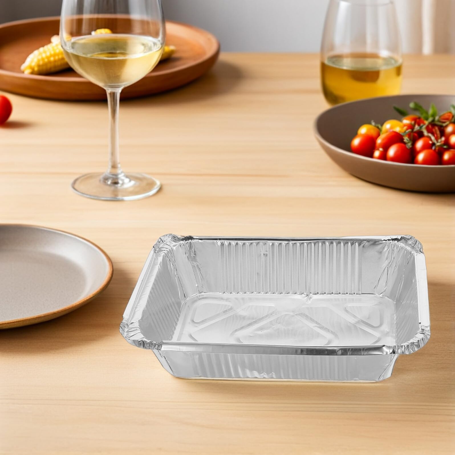 GARVALON Teglie in Alluminio con Coperchio 25 Pezzi 1000Ml da Asporto Resistenti per Catering e Barbecue Vassoi Rettangolari per Cottura e Conservazione