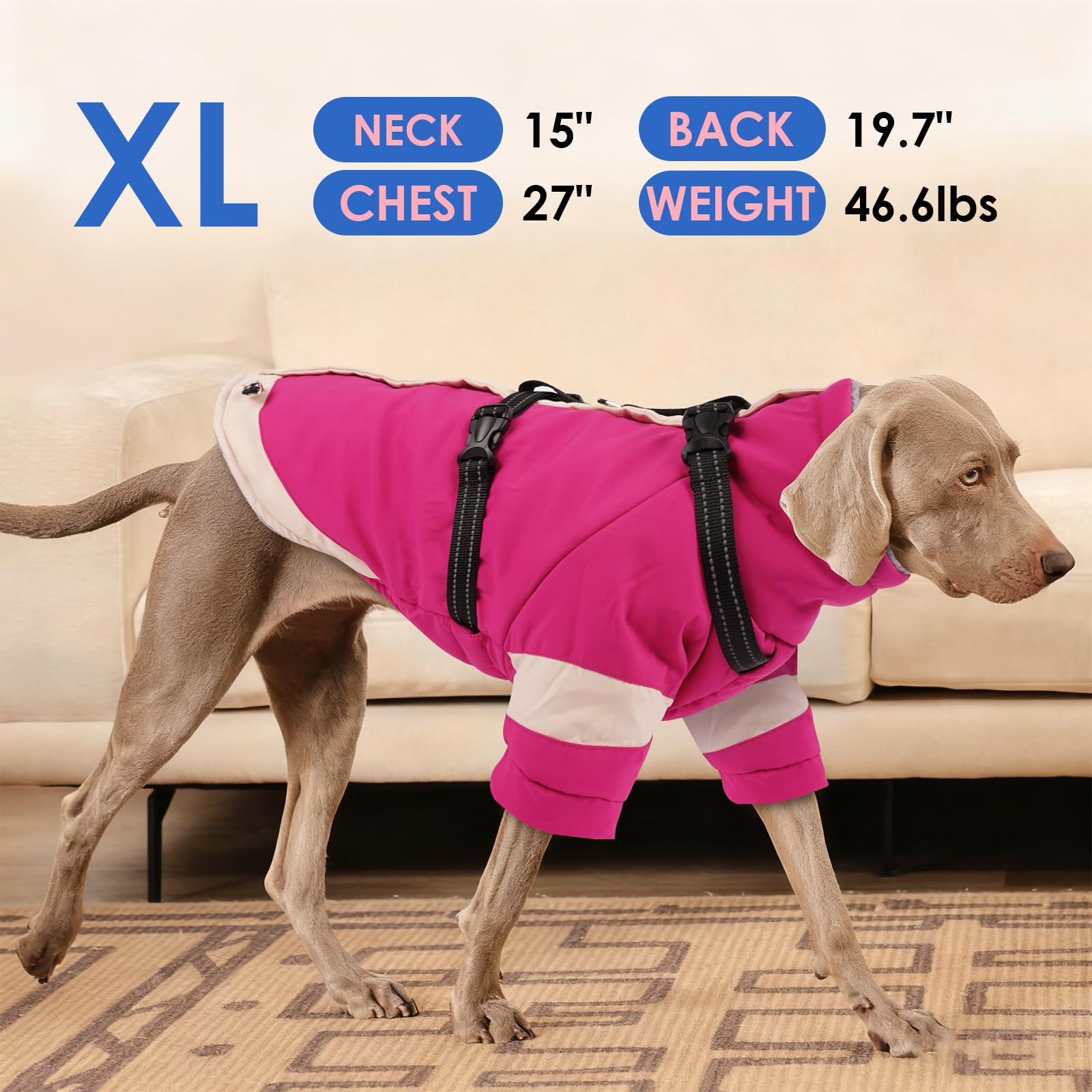 Manteau d'hiver XL pour chiens de taille moyenne, harnais réfléchissant intégré | Combinaison de neige à col roulé avec manches pour les jours de neige et garder au chaud, veste imperméable et
