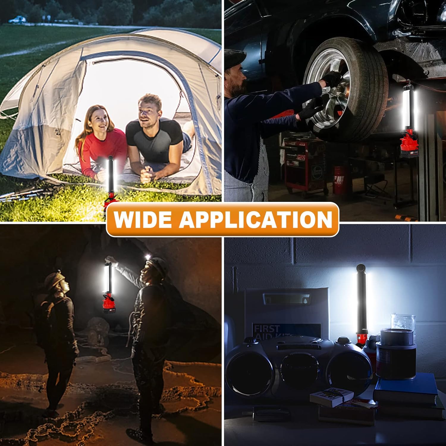 YEX-BUR 30W 2400LM LED Work Light Compatible with Milwaukee 18V Battery, Clip on Light Folding Light Outdoor Floodlight with USB Charging Port, Hooks Large Torch for Car Repairing, Camping, Emergency