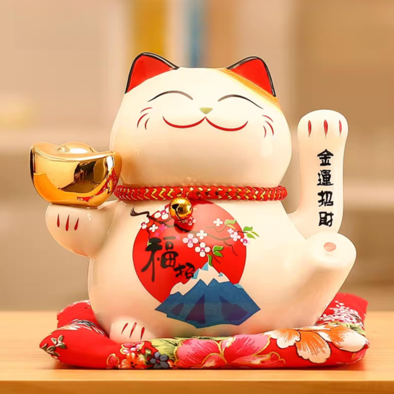 Chat de fortune japonais en céramique artisanale de 16 cm