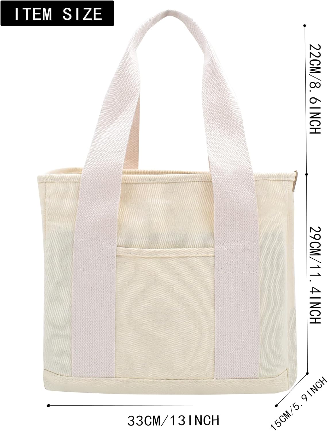 TeeYee 16oz Canvas Tote Bag Casual Multi pockets Handbags Large Capacity Shopping Shoulder Bag with Pocket Bags Work Purses | Shopper bag, Zipper pockets, Unsex design, Organized slots - Image 6