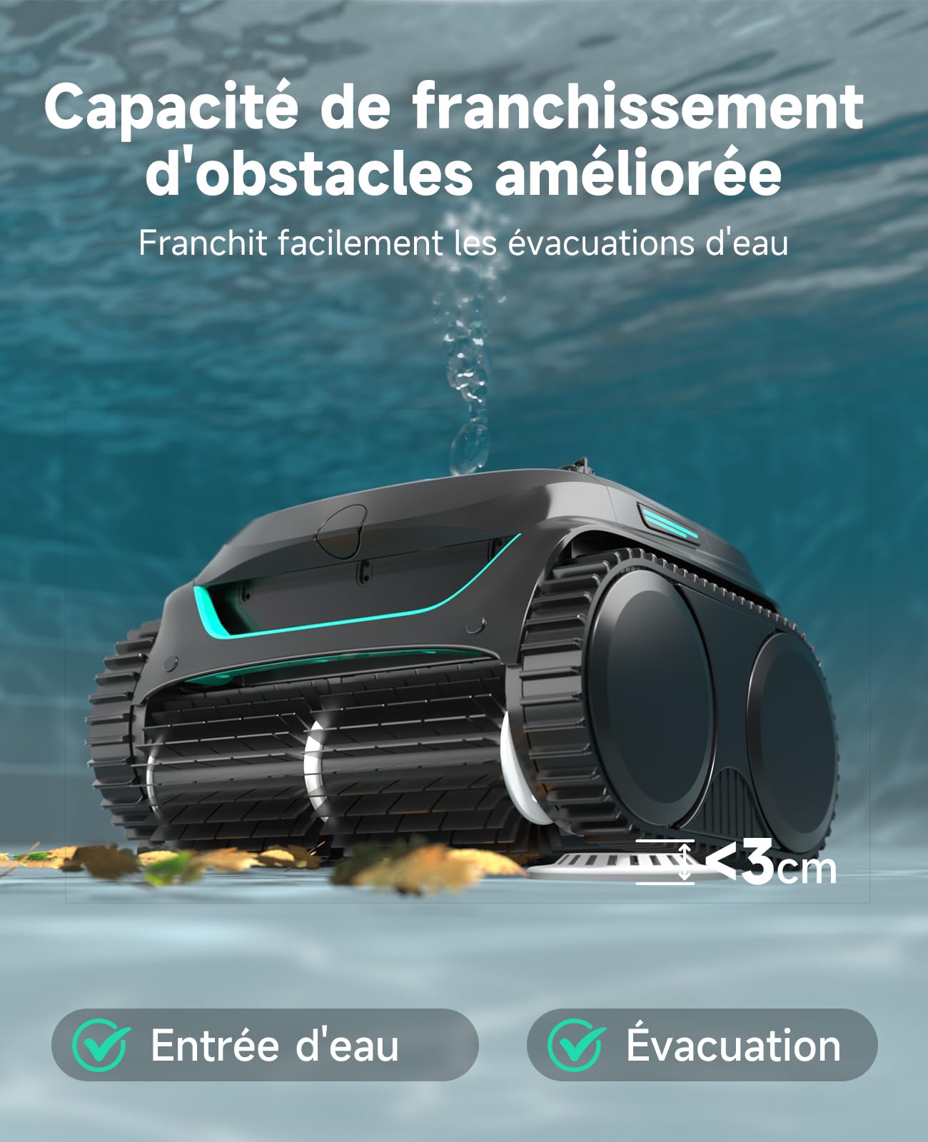 WYBOT C2 – Robot Piscine sans Fil, 3 Moteurs, Double Filtration, Nettoyage Fond, Parois Et Ligne d'eau, Autonomie 180 Min, pour Piscines Enterrées Max 150㎡, App Incluse(Vert Charbon-Gris)