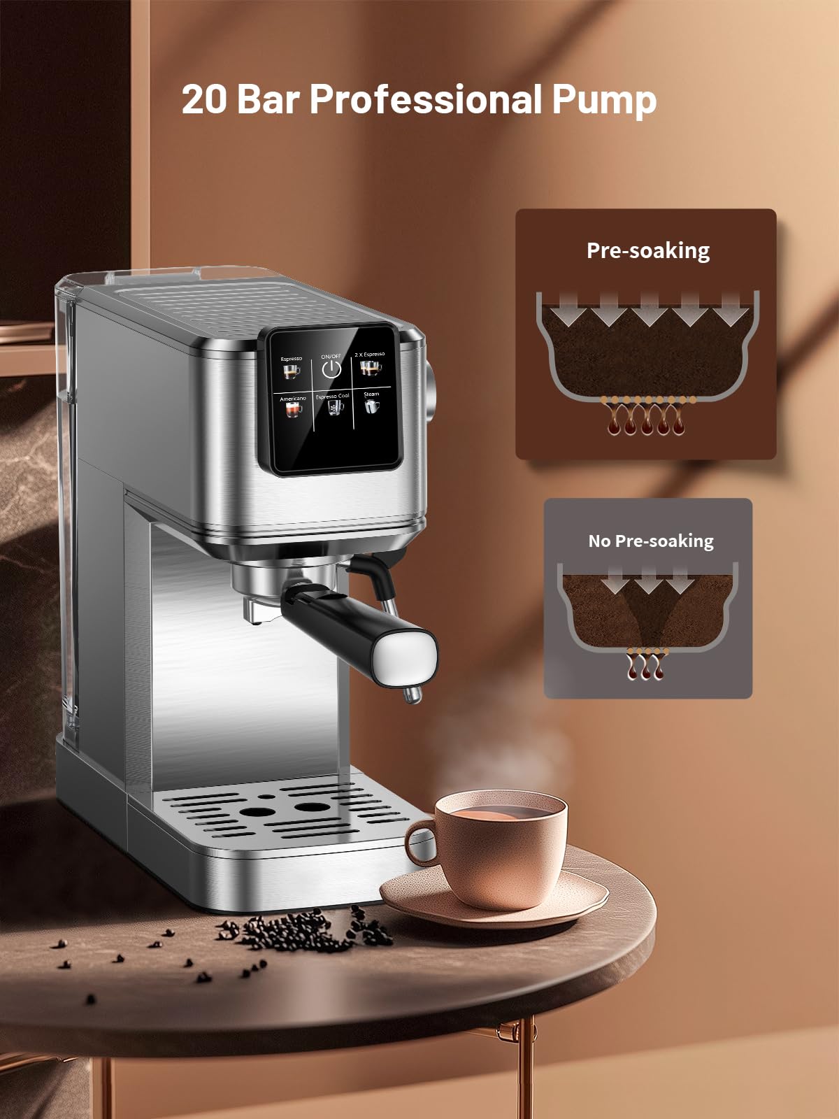 KEENSTAR 20 Bar Espresso Machine, Hot & Cold Brew Coffee Maker with Milk Frother, Touch Screen, Compact Water Tank, Expresso Coffee Machines for Lattes, Cappuccinos, Americano, Home & Office - 3