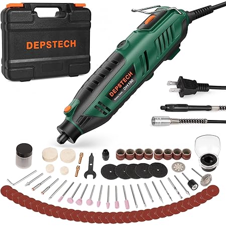 DEPSTECH Rotary Tool Kit, 180W Power Wood Carving Tools 6 Variable Speed 40000RPM with Keyless Chuck and Flex Shaft, 128pcs Accessories Kit for Engraving/Handmade/Crafting Projects/DIY Creations