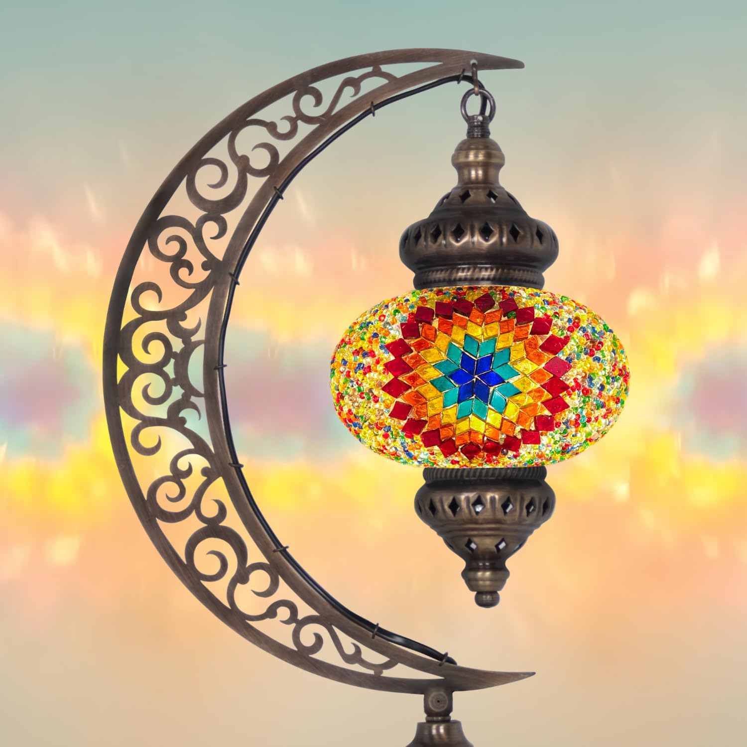 Illuminate Your Space with This Handmade Turkish Table lamp - Mosaic Table Lamp Featuring a Stained Glass A Moroccan Mosaic Moon Lamp Perfect for Vibrant Bedside Ambiance. (Flame Star)