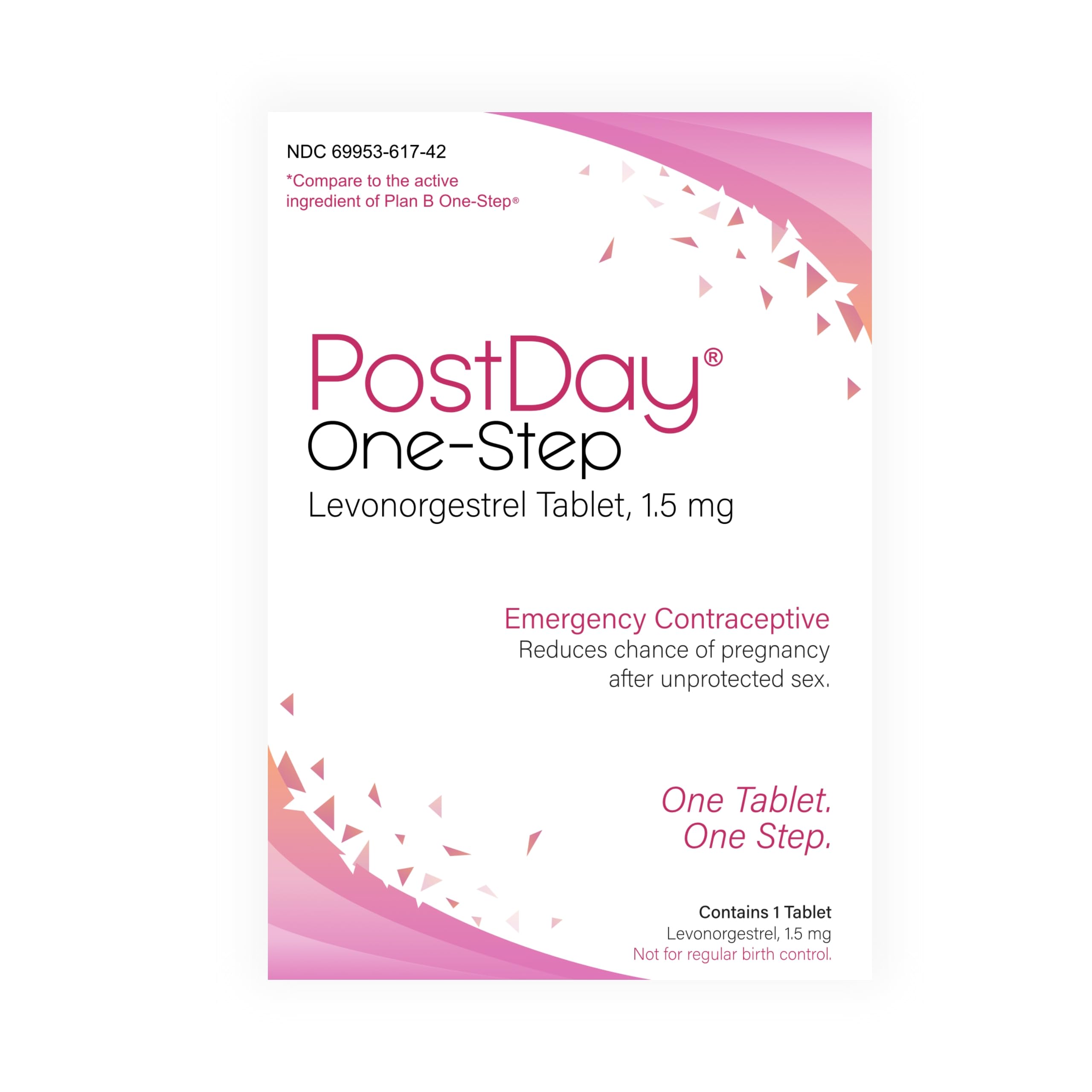 PostDay One-Step Levonorgestrel Tablet - Emergency Contraceptive to Reduce Risk of Pregnancy - Backup Birth Control - Female Contraceptive - Does Not Affect Existing Pregnancy - 1.5 mg - 1 Tablet