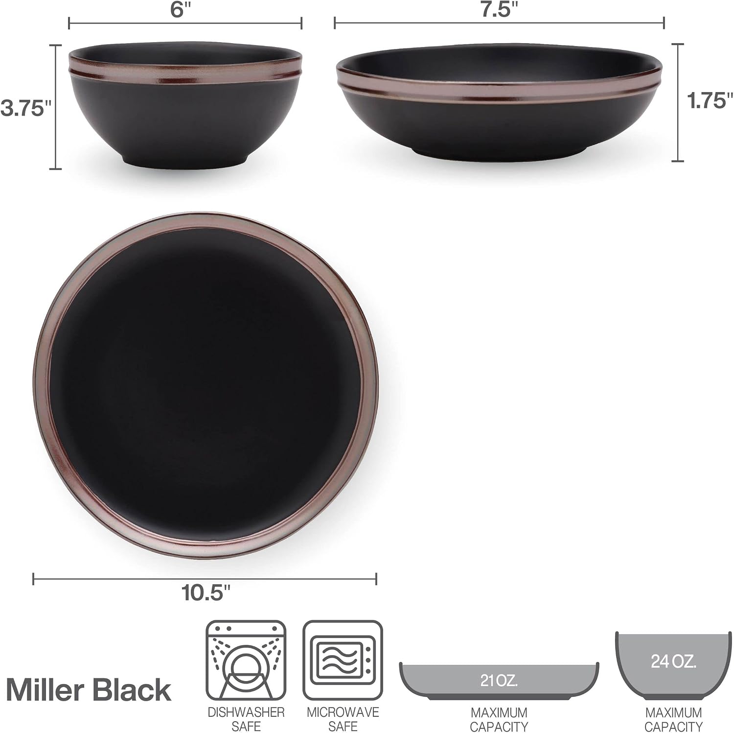 Mikasa Miller 12 Piece Dinnerware Set, Service for 4, Black image 3