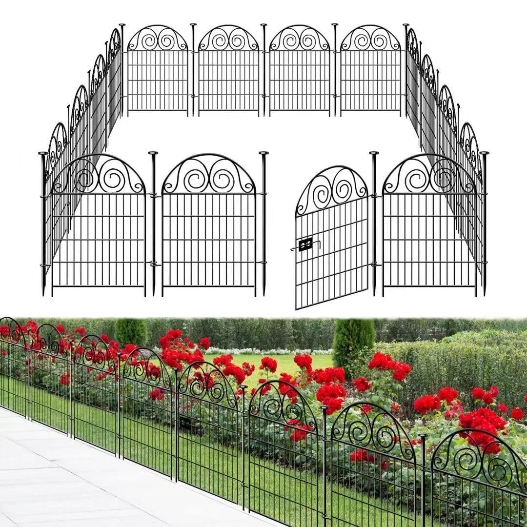 Getlay Tall Garden Fence Animal Barrier with Gate, 36 in(H) 14 Panels Garden Fences and Borders for Dogs, Dog Fence Outdoor for Yard, Total Length 30.6 Ft Metal Temporary Fencing│Patented