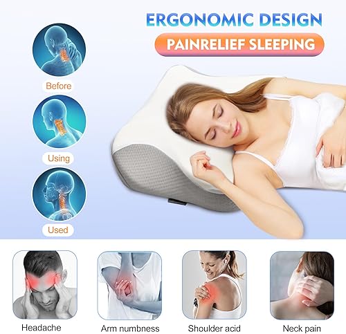 Miniatura 3 de Almohada cervical para aliviar el dolor de cuello, espuma viscoelástica de contorno, almohada ortopédica ergonómica de apoyo para el cuello para