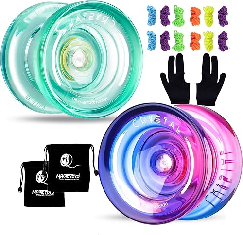MAGICYOYO Yoyo sensible K2 para niños principiantes con 2 guantes de yoyo, 2 bolsas de yoyo, 12 cuerdas de Yoyo (verde cristalino + cristal morado