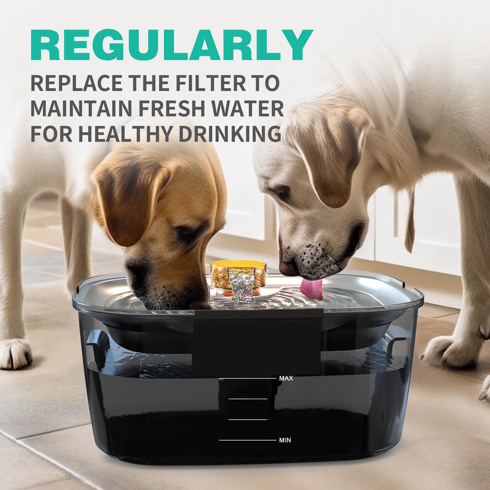 SwSun Filtro de repuesto para fuente de agua para mascotas, 4 paquetes, juego de 2 meses de filtros de repuesto para SwSun 7.6L/2 galones fuente de agua grande para perros