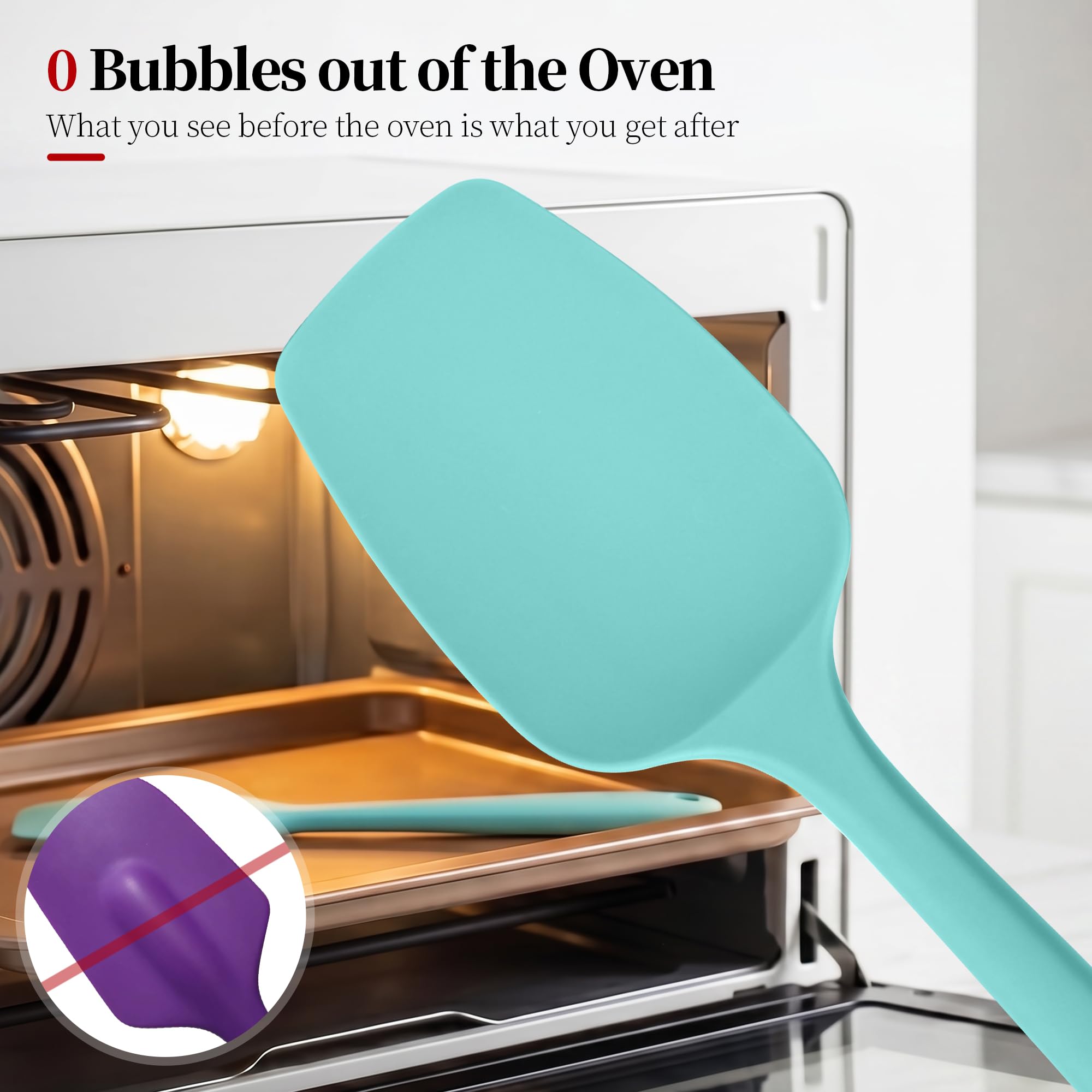 315°C Resistente al Calor 3 Lengua Silicona Cocina, Azul Hielo | Sin Bpa Platino Grado Alimenticio Espatulas Profesional, Flexible Lengua de Gato Para Cocinar Pastelera Reposteria Hornear