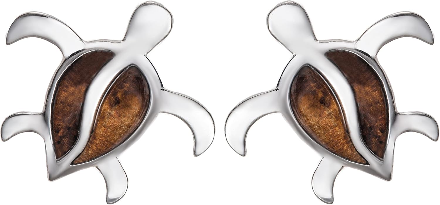 925 Sterling Silver Koa Wood S Back Turtle Stud Earrings, Nickle Free Hypoallergenic for Sensitive Skin, Tropical Ocean Jewelry for Women, Gift Box Included - Image 3