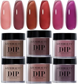 AZUREBEAUTY Dip Powder, 6 Colors Jelly Transparent with Dried Flower Set, Nude Pink Purple Red No Lamp Natural Dipping Powder Set Cured DIY Manicure