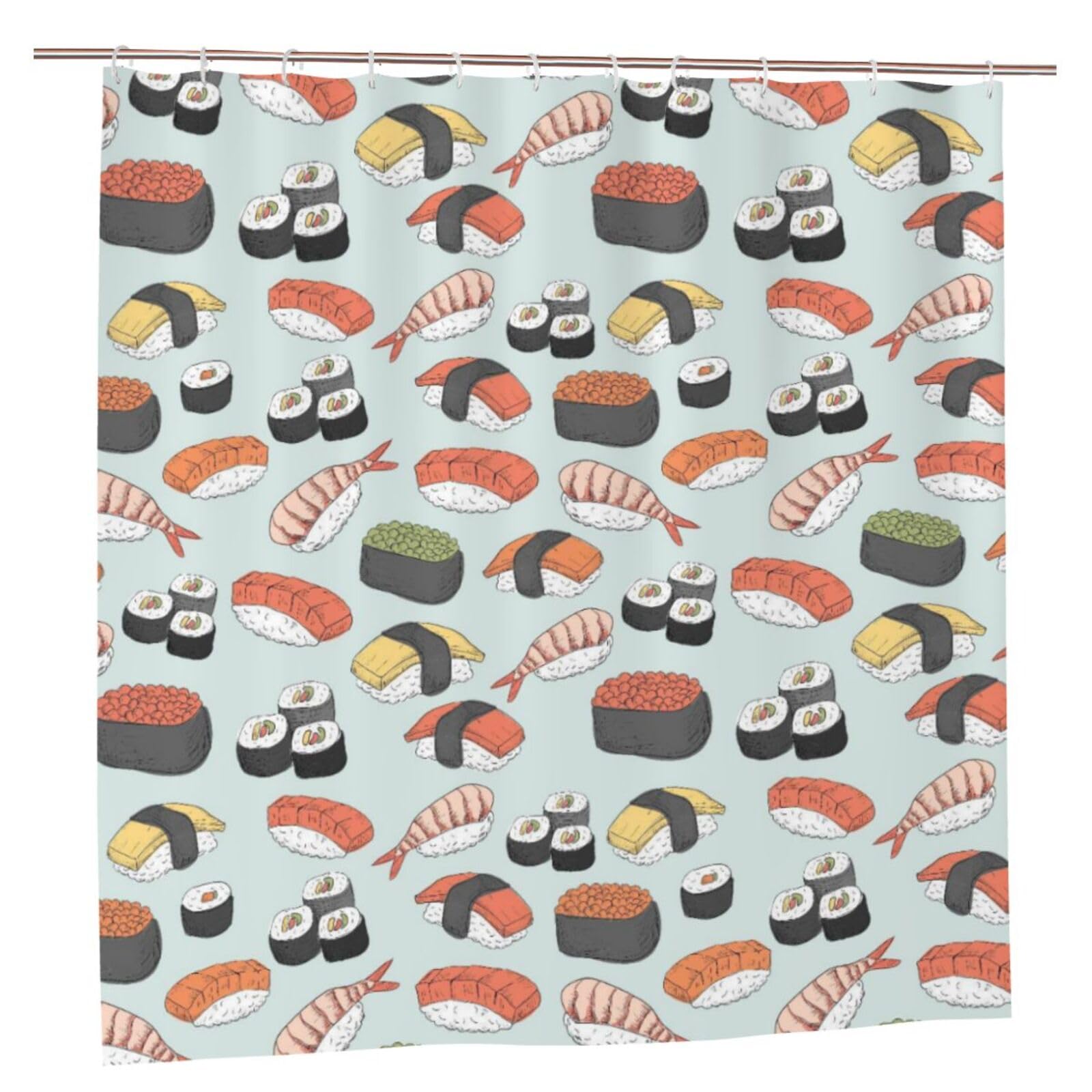 Oudrspo Polyester Fabric Shower Curtain - 70x70 Inch with Metal Grommets, Artistic Privacy Design, Sushi