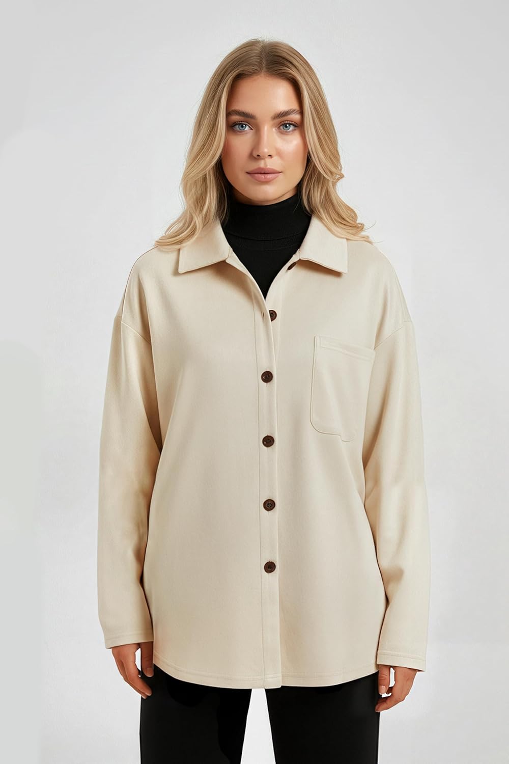 ENMAIN Faux Suede Shirt for Womens Button Down Long Sleeve Blouses Dressy Casual Fall Tops Fashion Clothes - Image 4