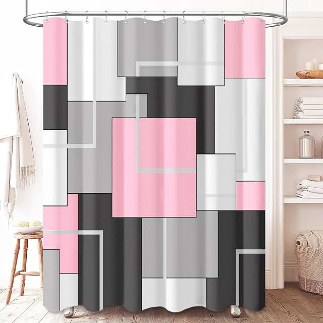 BTTN Geometric Shower Curtain - 54 x 78 Inch Stall Small Narrow Fabric S...