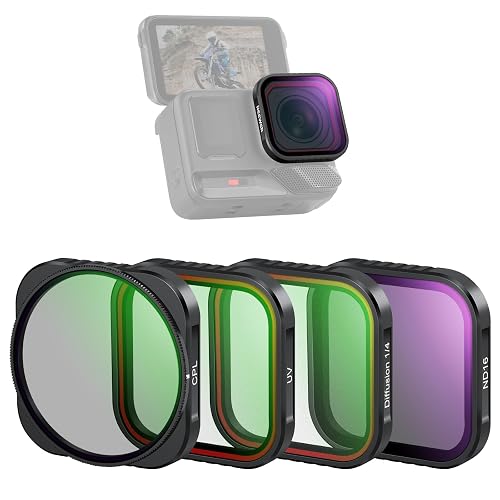NEEWER 4 Pack ND Filter Set Compatible with Insta360 Ace Pro & Ace Pro 2, ND16/Adjustable CPL/UV/Black Diffusion 1/4, NOT Compatible with Updated Version Redesigned Round Octagonal Lens Guard, FL-C29