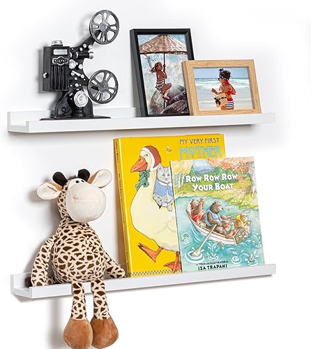 Miniatura 16 de Estante de repisa para fotos, juego de 2 estantes flotantes de madera de pino macizo, estantes para guardería de 24 pulgadas, estantes de libros