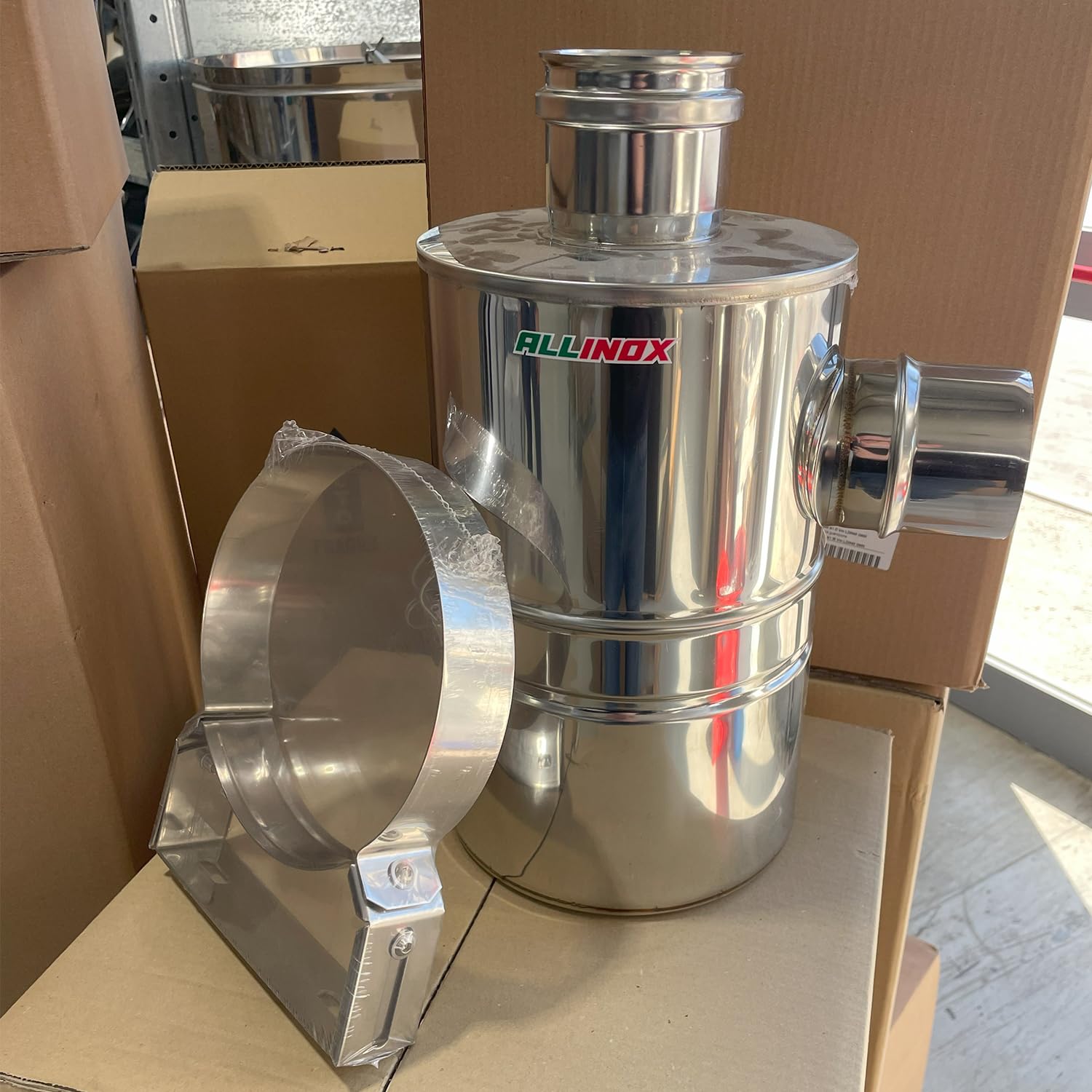 ALLINOX Kit Abbattitore di Fuliggine Ad Acqua Per Stufa a Pellet Filtrazione Efficace Riduzione Fumo e Polveri Sottili MADE IN ITALY (DN 100)