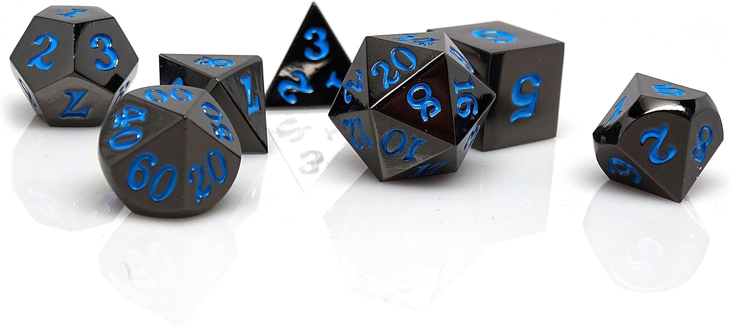 Gun Metal Dice Collections (7 Piece Set - Powder Blue)