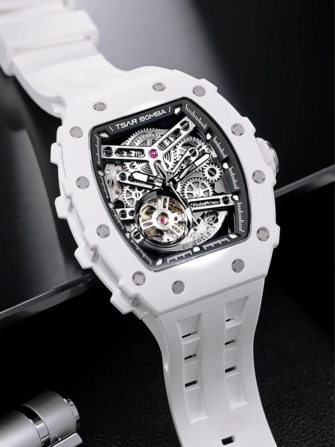TSAR BOMBA Watches for Men Japanese Movement Sapphire Glass 50M Waterproof Men's Watch Square Wrist Watch Silicone Band Luminous Gifts for Men