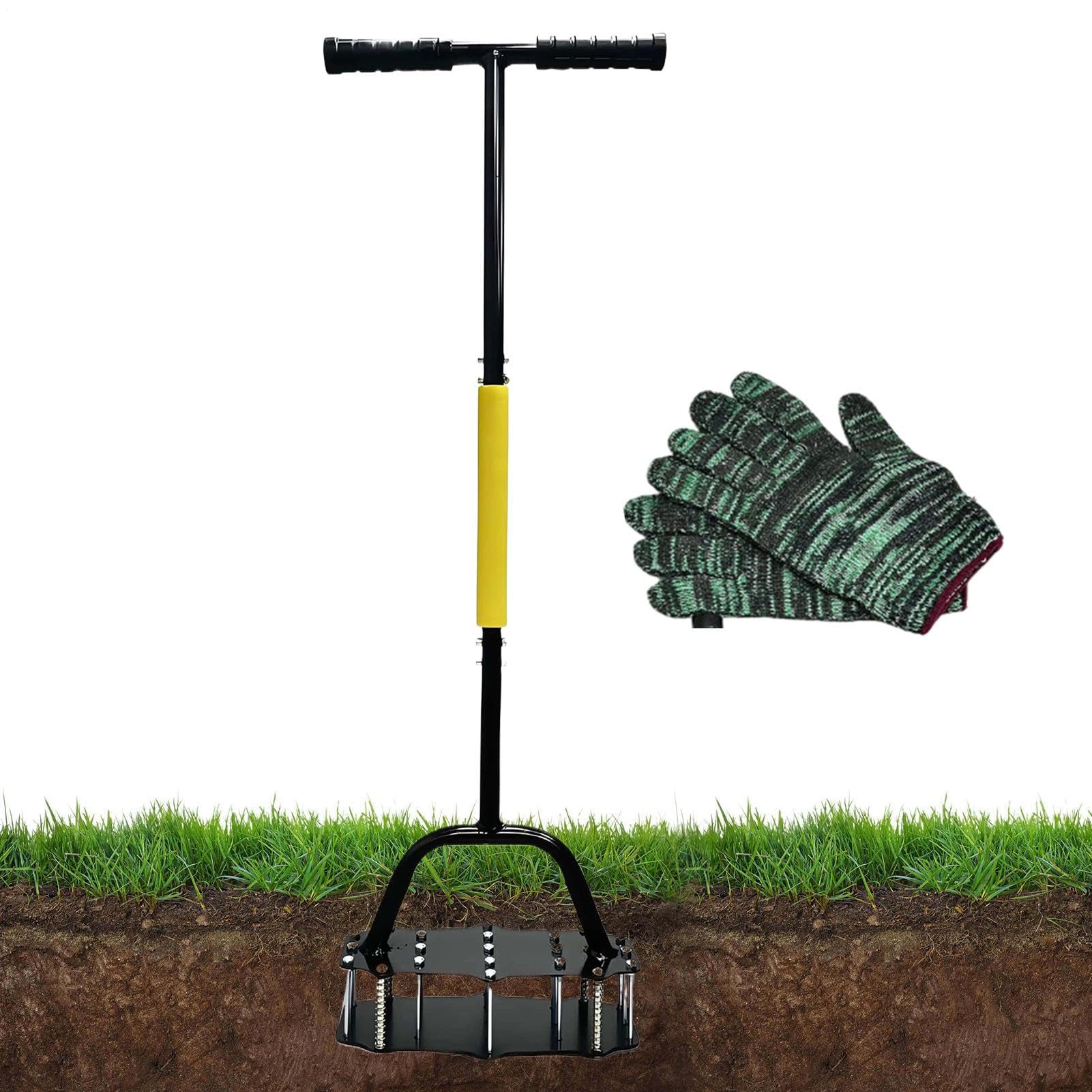 Herramienta Aireadora de Césped Aflojador manual de tierra | Diseño de Muelles con 17 Púas de Acero para Mantenimiento de Jardín y Césped