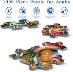 Rocorose Jigsaw Puzzle for Adults, 1000 Pieces Fairyland Mushroom House Puzzle Colorful Fairy Cottage Puzzle Challenging Family Perfect for Game Nights Party Butterfly Flower Decoration