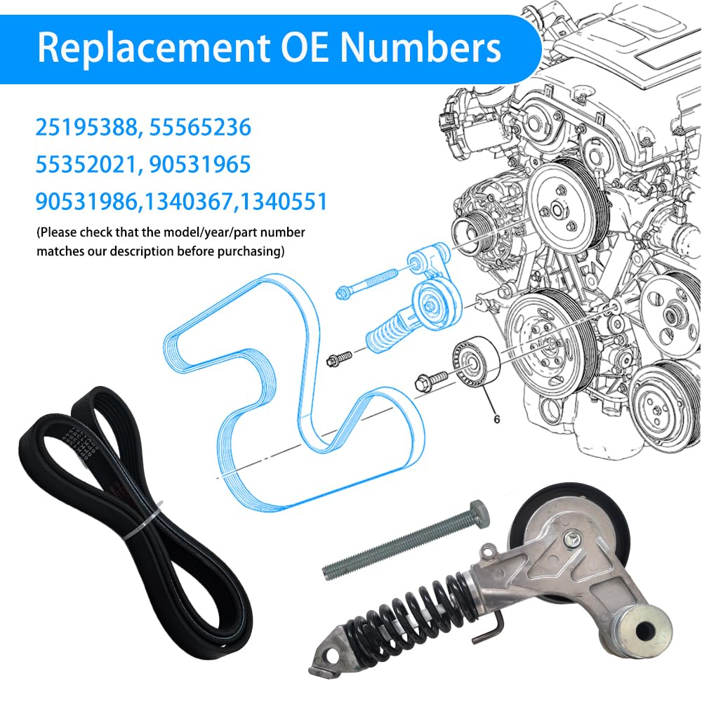 Engine Serpentine Belt Drive Kit Compatible with Chevrolet Cruze 2011-2016 Sonic 2012-2019 Trax 2013-2020 Cruze Limited 2016 Buick Encore 2013-2020 1.4L Belt Tensioner Assembly 25195388 55565236