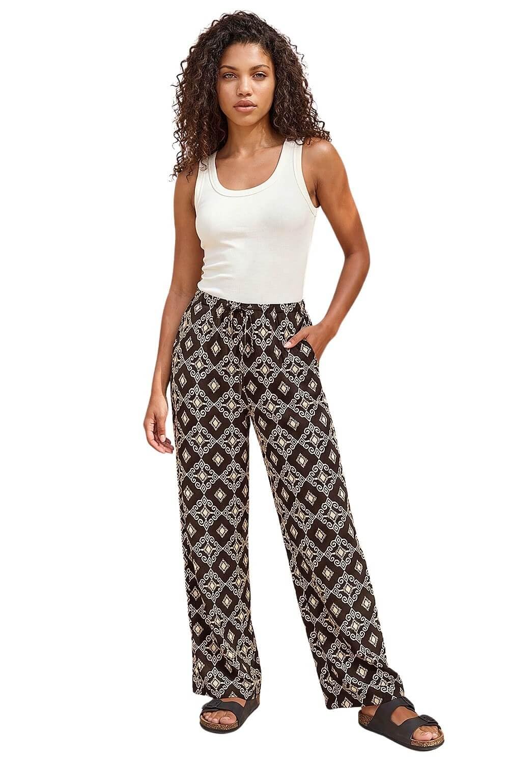 Roman - Women's Trousers - Geometric - Black - Size 14
