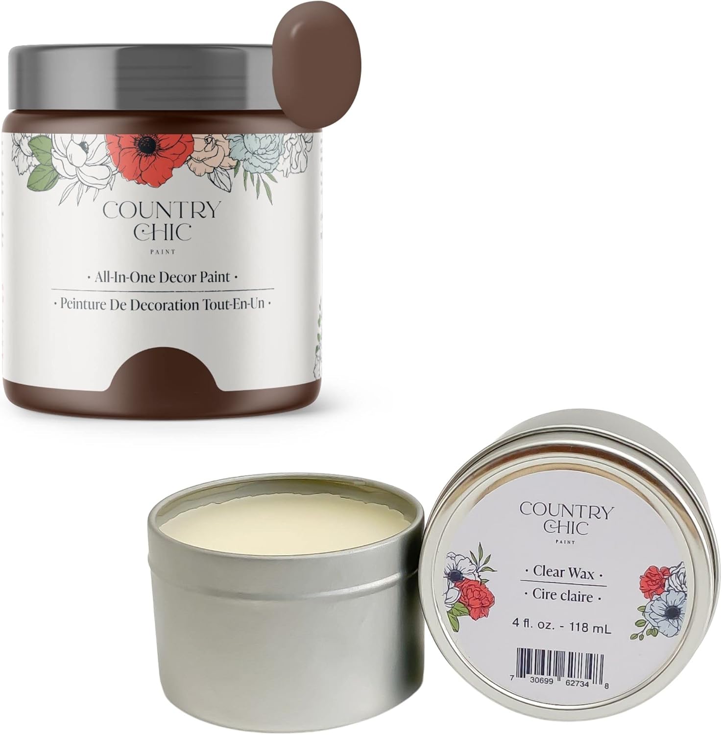 Chalk Style Paint + Furniture Wax Bundle - for Furniture, Home Decor, Crafts (Color: Leather Bound [4 oz] - Chocolate Brown)