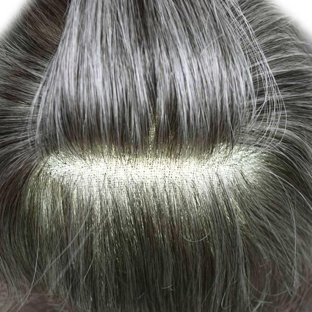 Toupee For Men Hair Piece Replacement System For Men Real Human Hair Swiss Lace Mens Toupee Hairpieces For Men Hair Prosthesis 7x9 Medium light density #1B60 1B# OFF BLACK+60% GREY