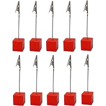 10PCS Red Wooden Cube Base Memo Clip Holders, Alligator Clip Stands for Table Numbers, Place Cards, Photos and Wedding Decorations