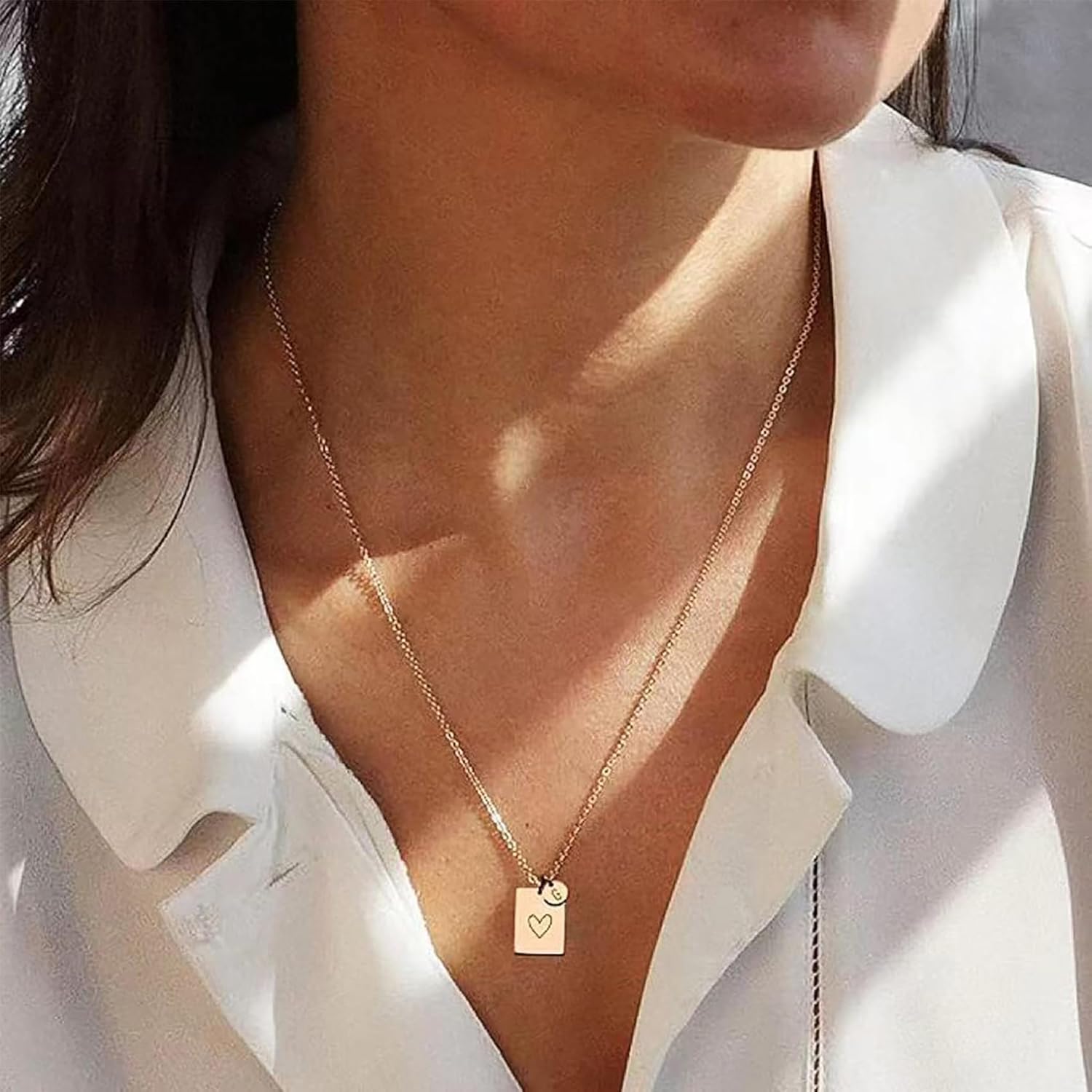 Endless Story 13+6mm Square Pendant Necklace with Tiny Initial Tags, Personalized Mother's Necklace Gift, Custom Dainty Jewelry