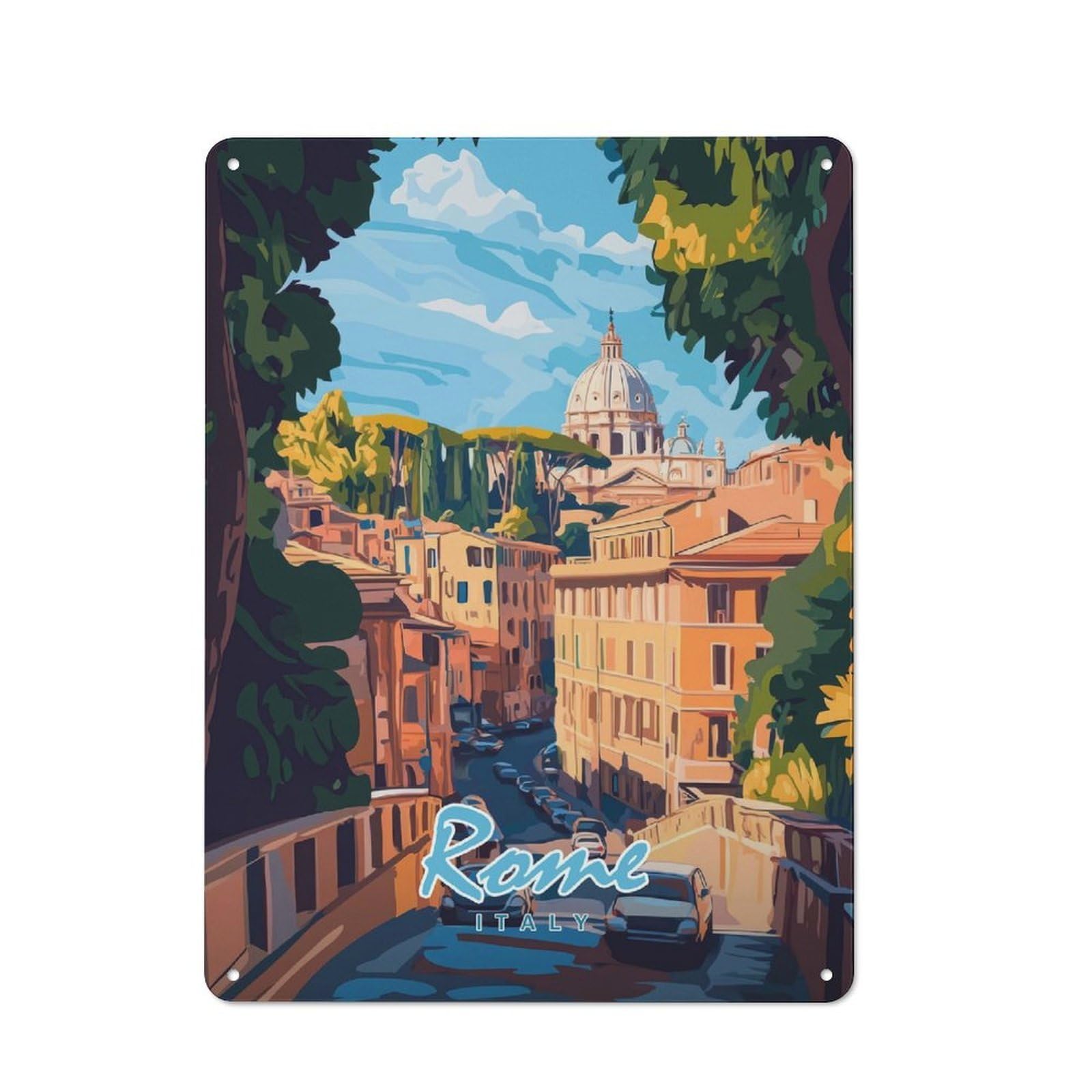 Junmoney Style-24 Casual Rome Cityscape Shed Metal Sign 40X30cm, Shed Wall Decor For Greenhouse, Garden Room, Cafe Or Entryway