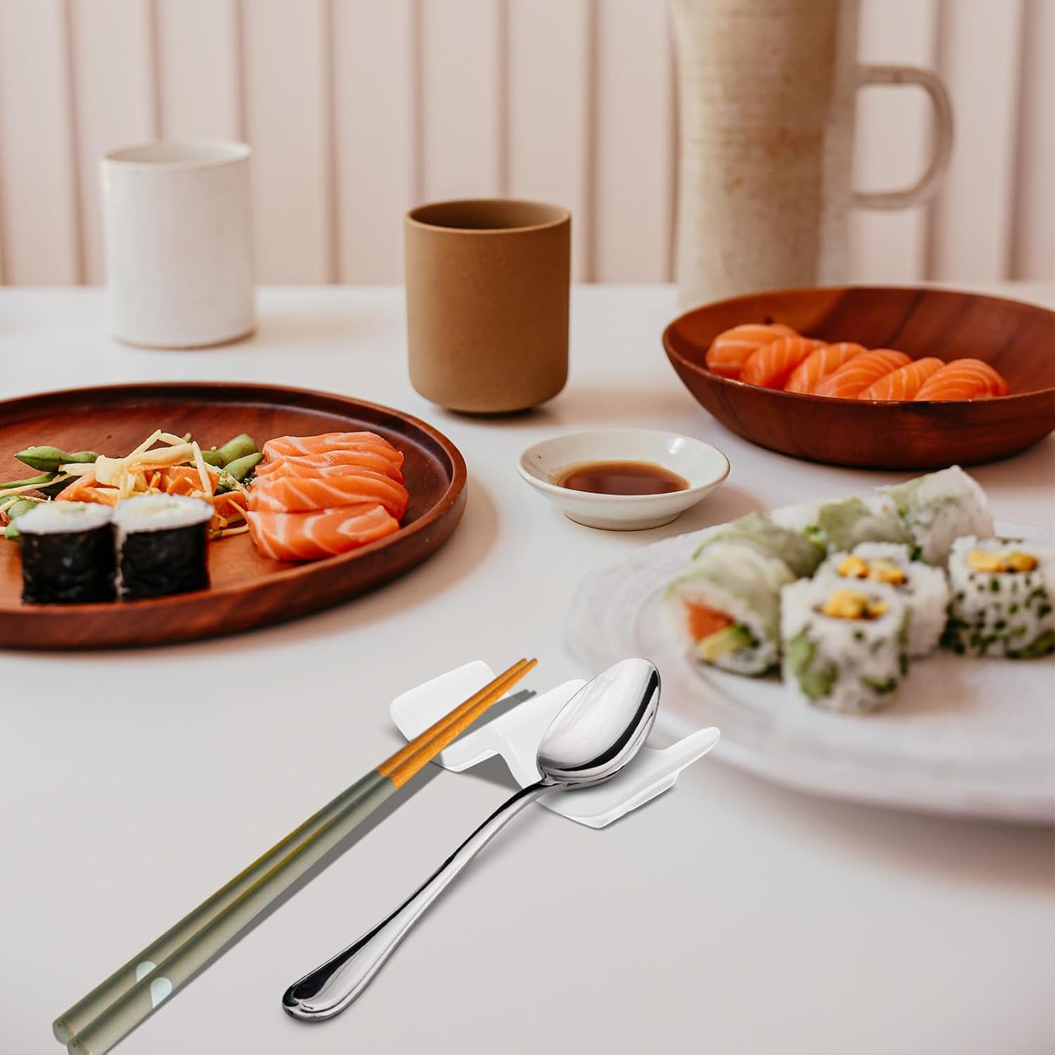 White Ceramic Chopstick and Spoon Rest Holder for Table Organization