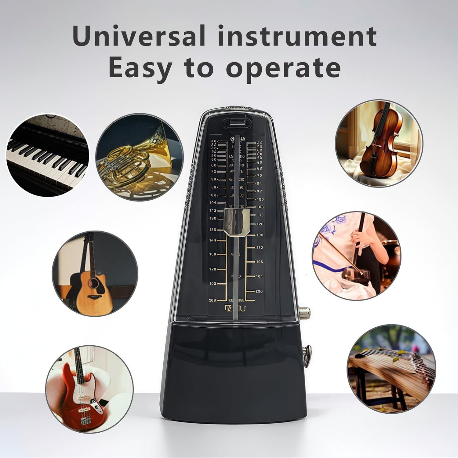 NALU Metronome - Classic Mechanical Wind-Up Design with Bell for Piano, Guitar, Violin & All Instruments (N-Black)