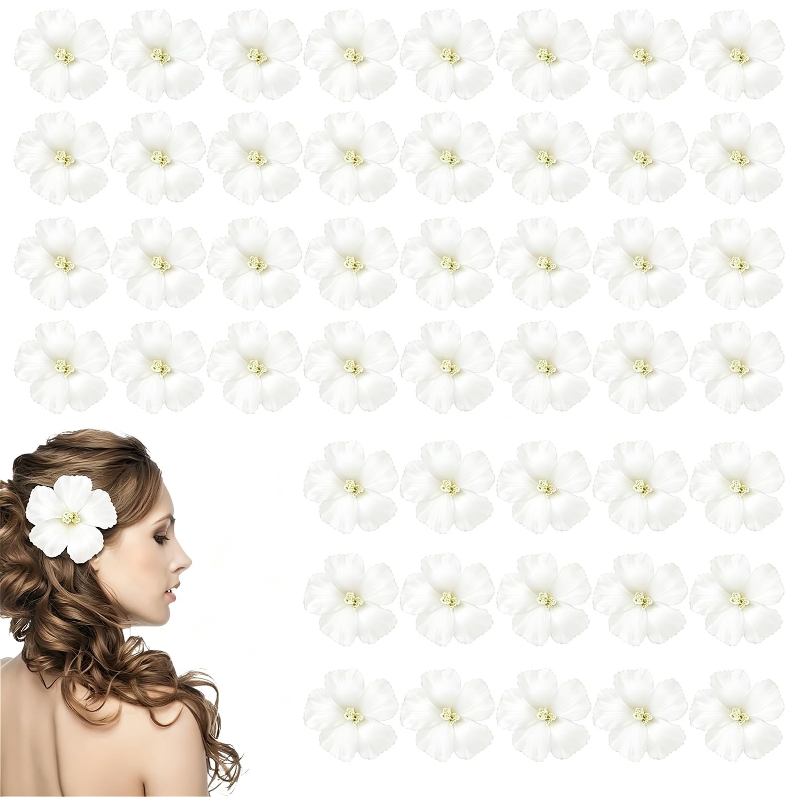 ZhuiFengAA 50 Pcs Artificial Flowers, DIY Foam Hibiscus Flower, Tropical Fake Faux Flowers, for Party Decoration, DIY Crafts Jewelry Hair Clips(White)