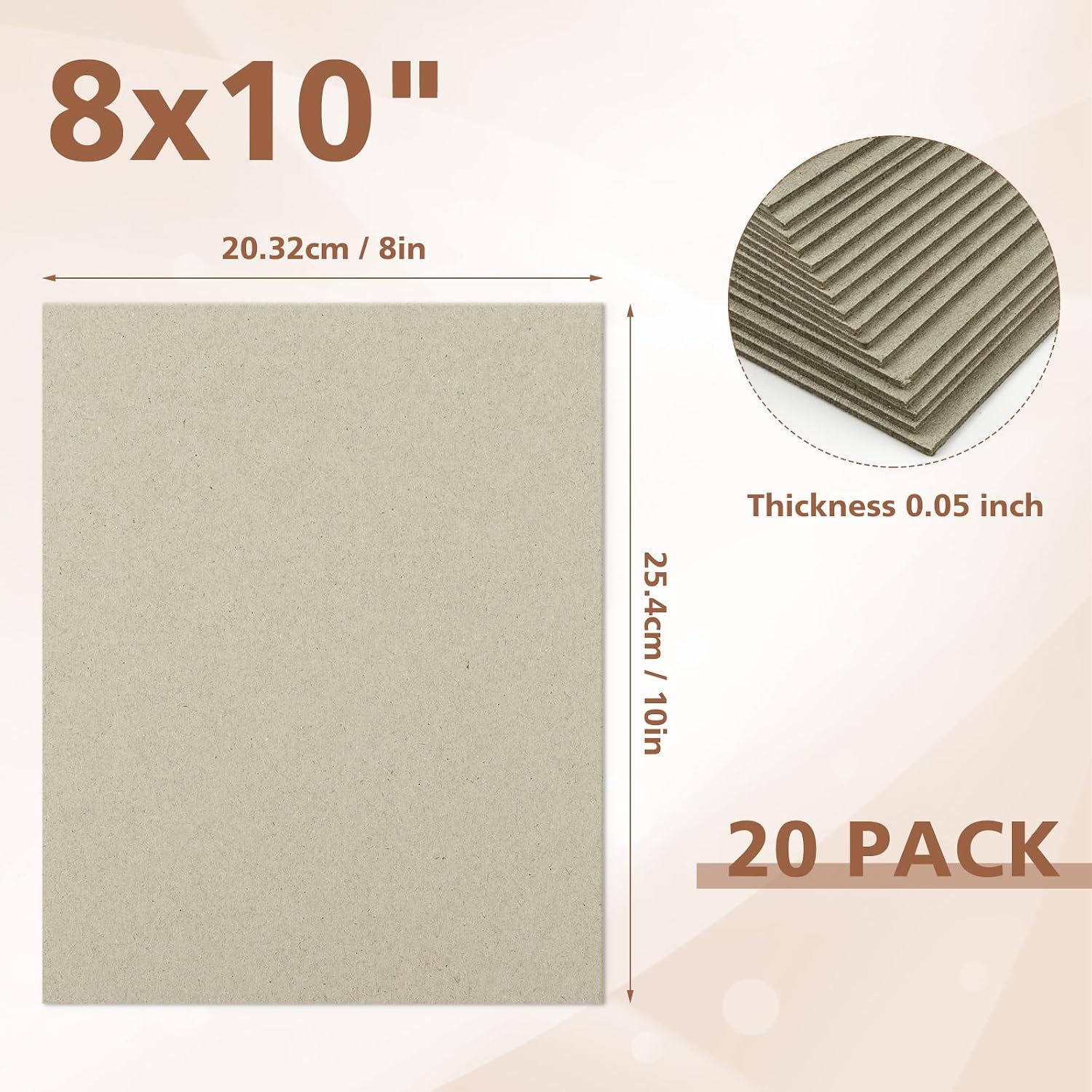 Mat Board Center 20 Pack 8x10 Chipboard Sheets 50pt