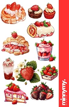 kartma Seti, Ajanda ve G nl k i in, Kendinden Yap kanl , Dekoratif,  ilek Temal , 10x20 cm, Planlay c  ve Bullet Journal S sleme, Scrapbooking