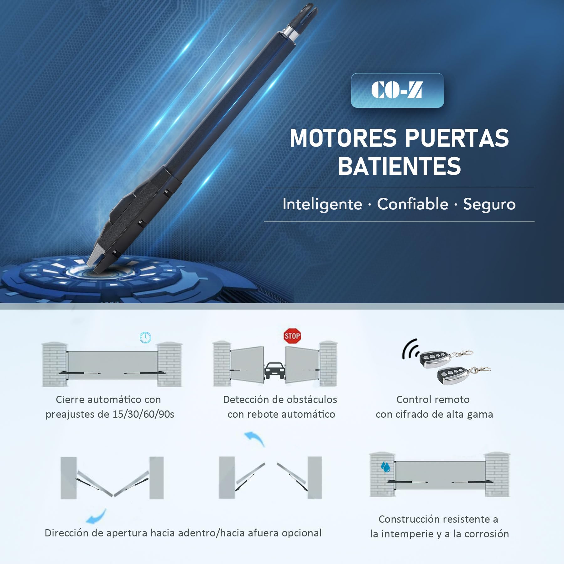 CO-Z 800KG Motor Puerta Batiente de 2 Hojas | Motor Puertas Abatible con 2 Controles Remotos y Llaves de Liberación, Kit Motor Puerta Batiente para Puertas Dobles