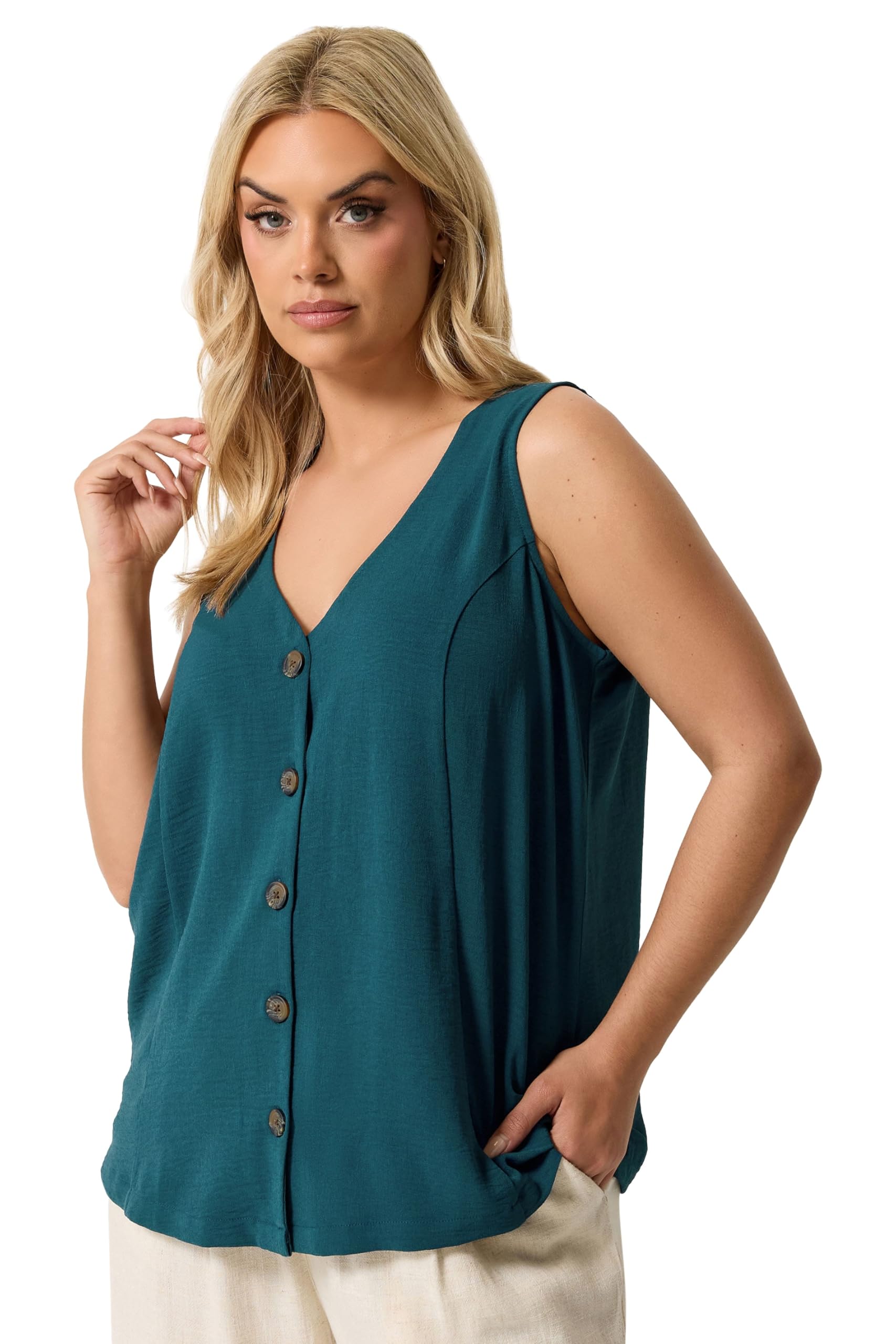 Yours Women's Teal Button Through Waistcoat In Size 18