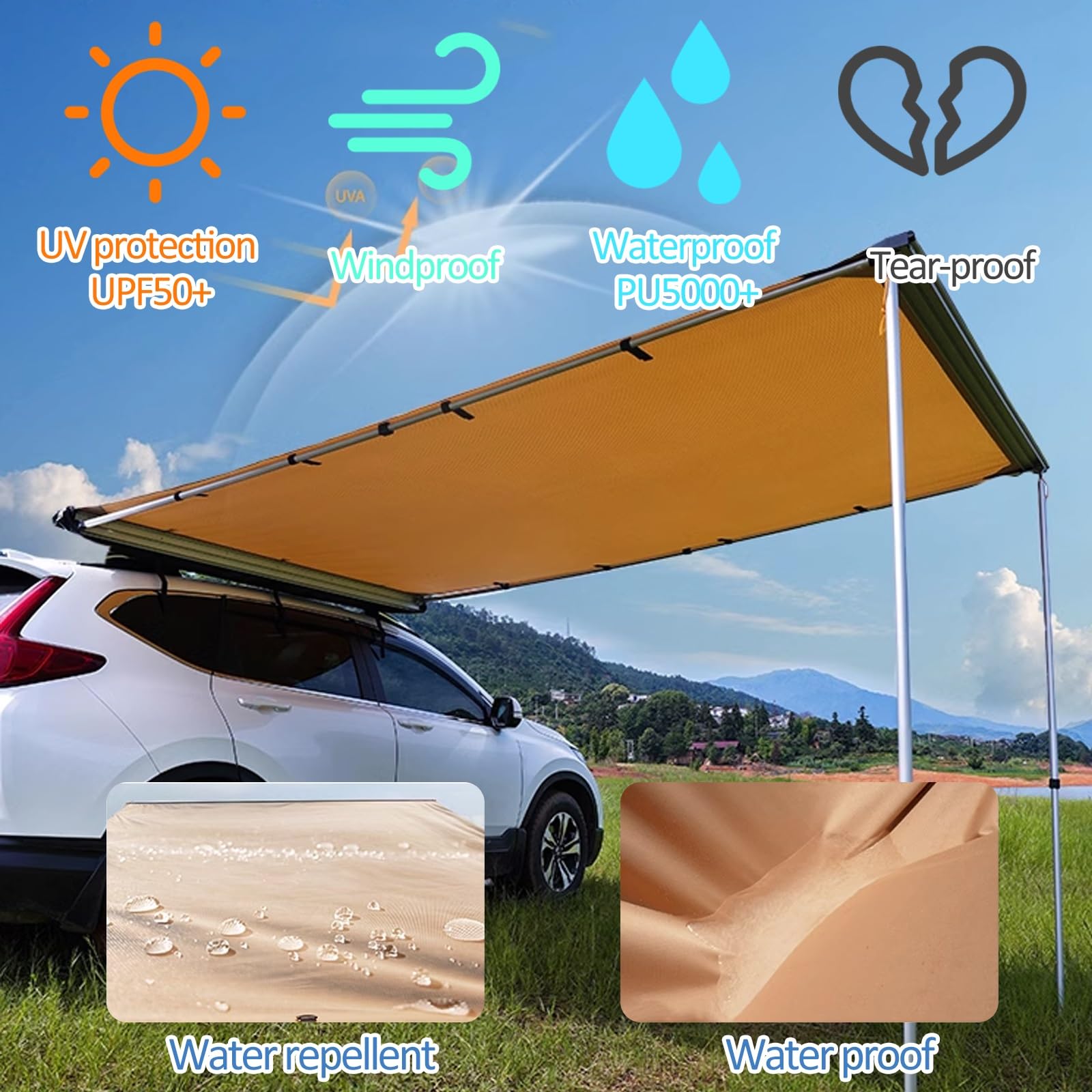 Tenda per Camper Tendalino Laterale Estraibile per Auto, Tendalino Regolabile in Altezza, Tendalino Laterale Resistente alle Intemperie per Campeggio e Via Terra (Size : 200x250cm/6.6x8.2ft)